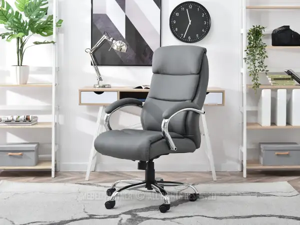 Luksusowy fotel biurowy z szarej skóry ekologicznej